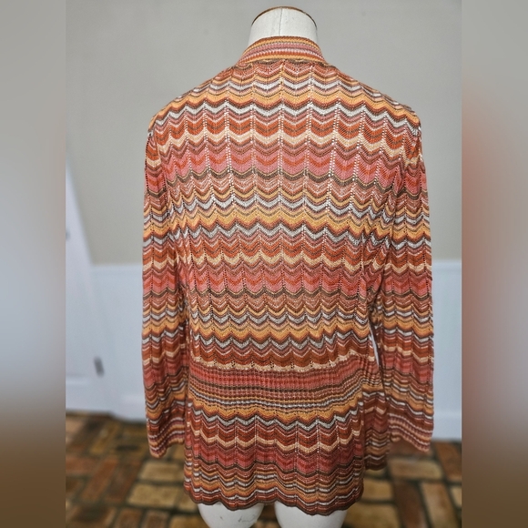 Red, Orange Striped Long Sleeve Knit Cardigan, Ruby Rd. Boho Aztec Style, XL - Picture 3 of 4